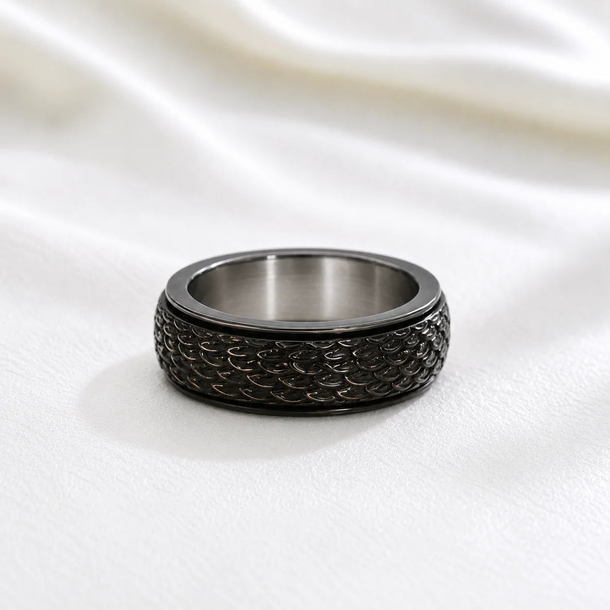 Black Stainless Steel Dragon Scale Spinner Ring for Men