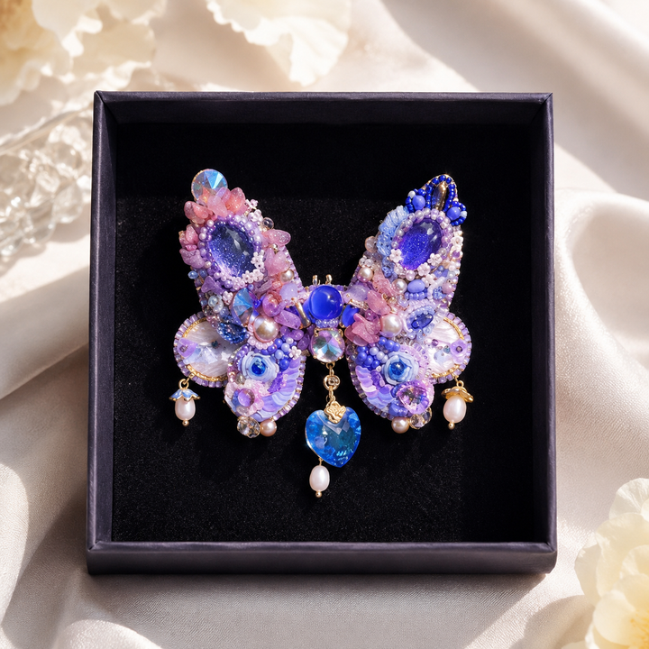 Luxury Fully Handmade Butterfly Brooch – Exquisite Beaded Statement Pin