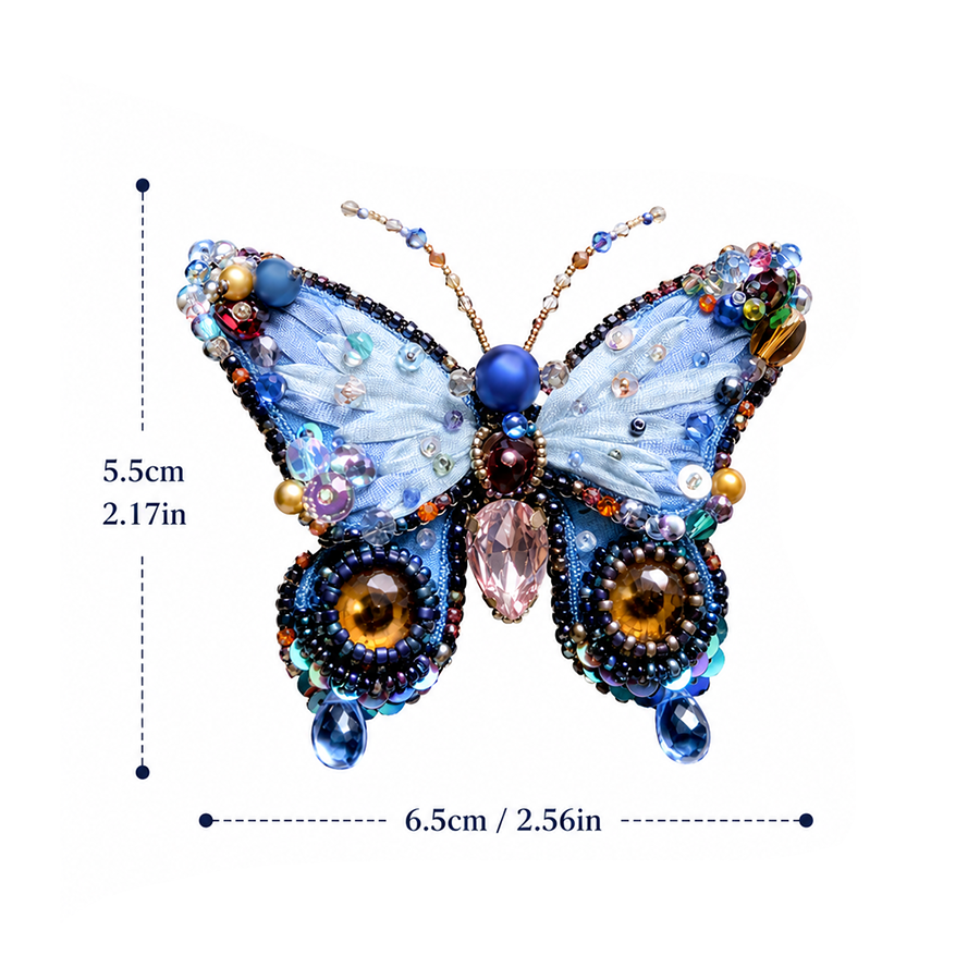 Handmade Blue Butterfly Brooch – Vintage Crystal Beaded Statement Pin