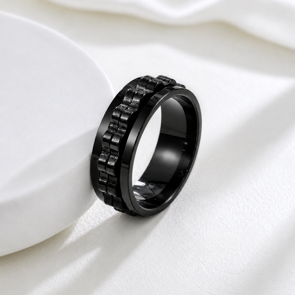 Men's Black Stainless Steel Fidget Ring
