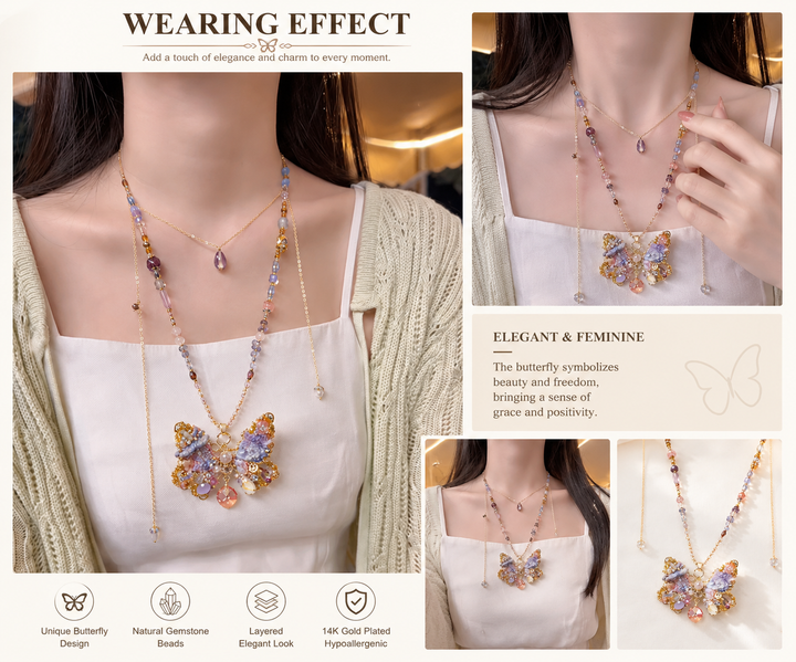 100% Handmade Butterfly Gemstone Necklace
