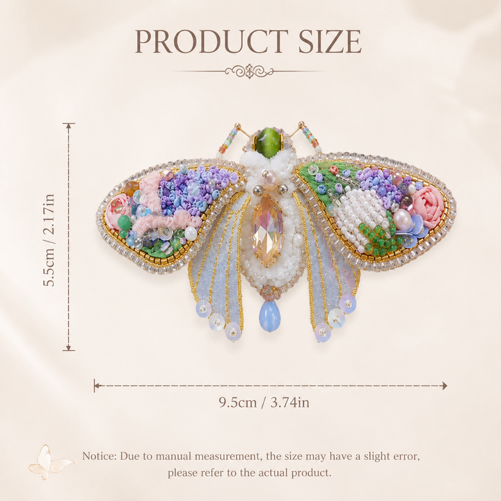 Luxury Handmade Embroidered Moth Brooch with Pearls & Crystals