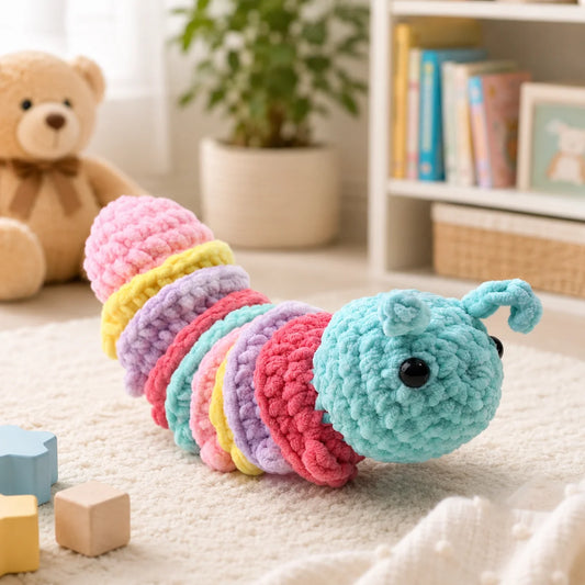 Crochet Rainbow Caterpillar Fidget Toy