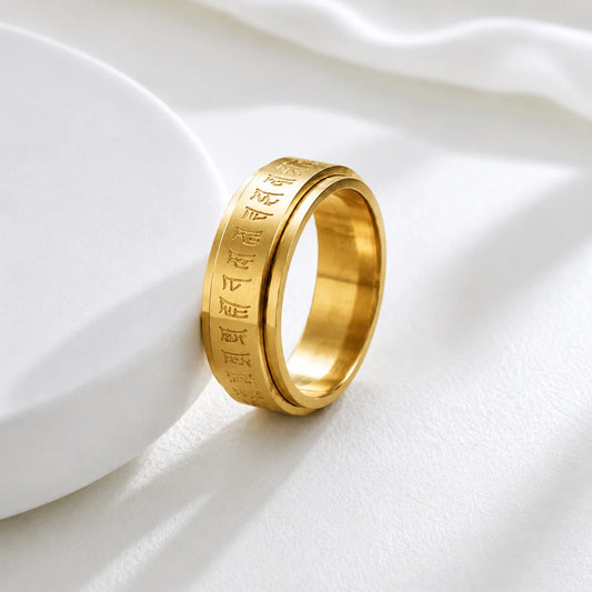 Stainless Steel Buddhist Mantra Spinner Ring for Anxiety