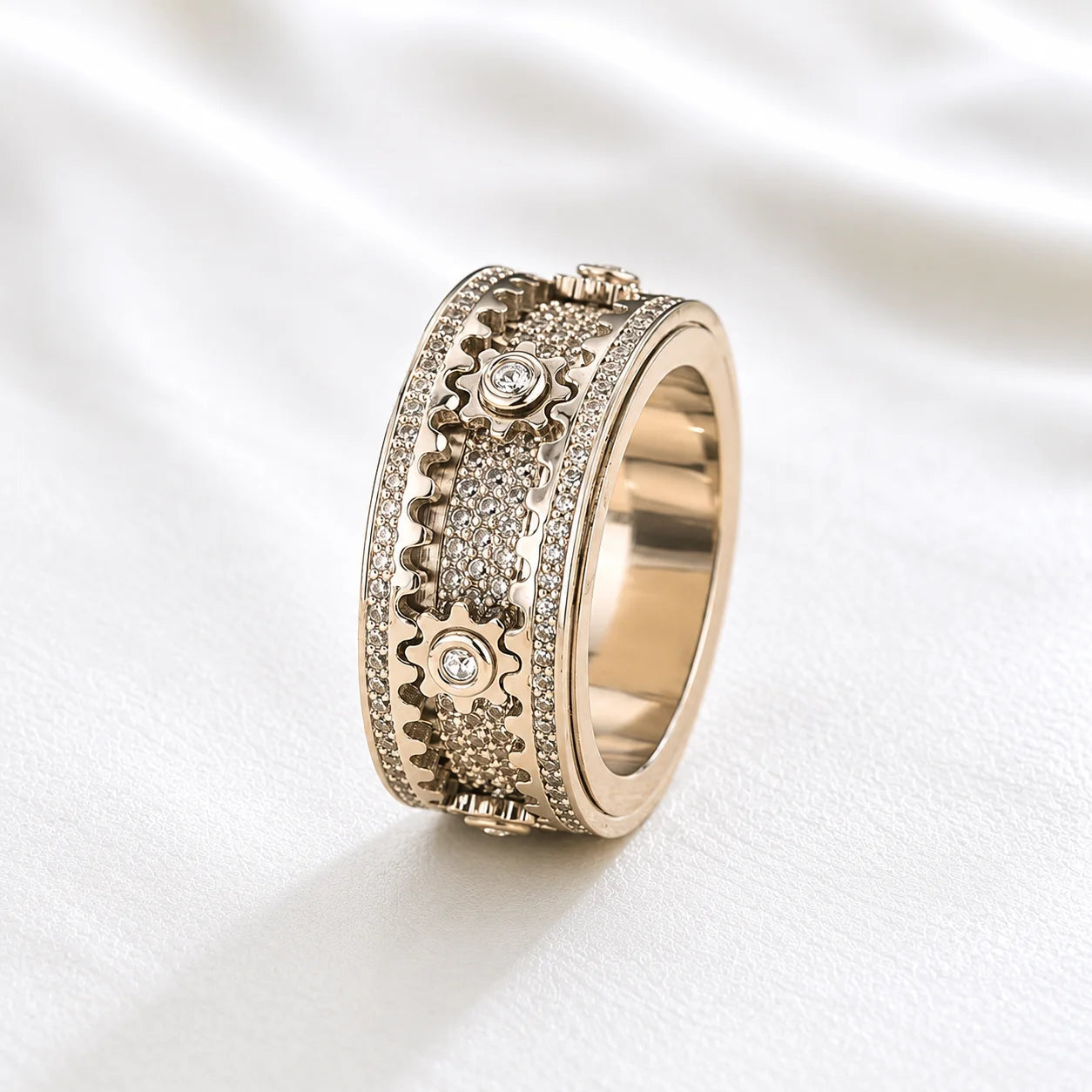 Gold Steampunk Gear Spinner Ring for Men Women
