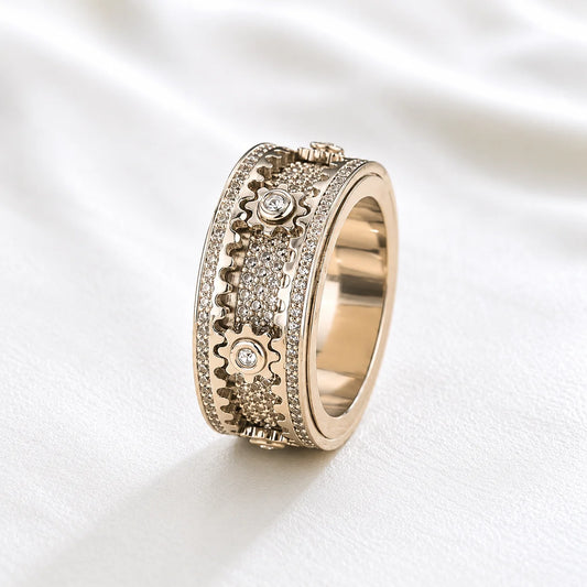 Gold Steampunk Gear Spinner Ring for Men Women