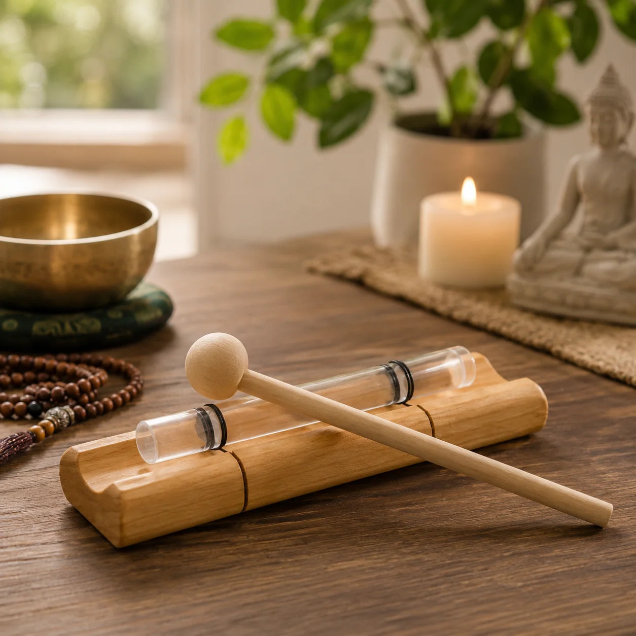 Crystal Tone Bar Meditation Instrument, Sound Healing Chime with Wooden Stand and Mallet for Mindfulness and Relaxation