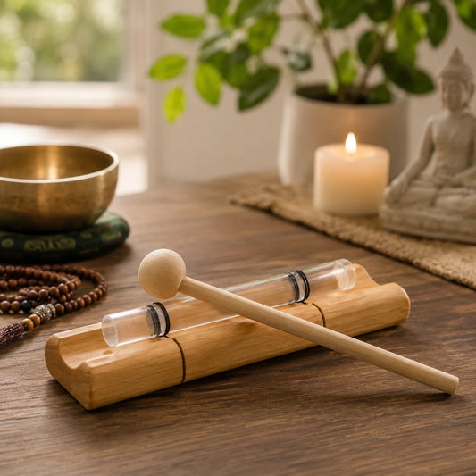 Crystal Tone Bar Meditation Instrument, Sound Healing Chime with Wooden Stand and Mallet for Mindfulness and Relaxation