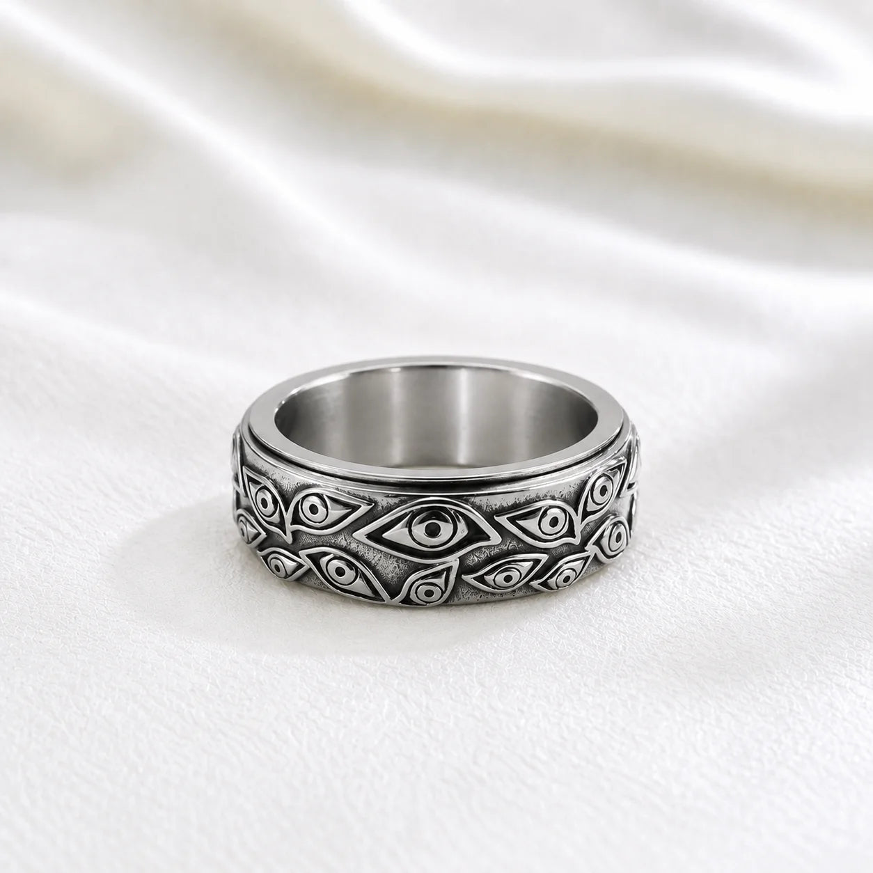 Stainless Steel Evil Eye Spinner Ring for Anxiety