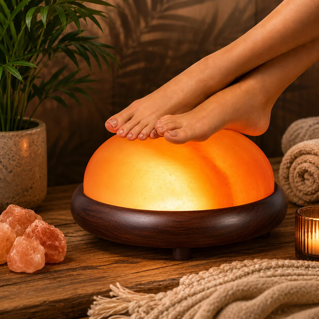 Himalayan Pink Salt Lamp with Wooden Base