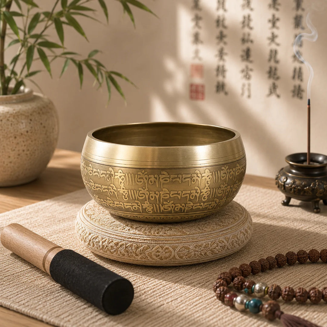 Tibetan Singing Bowl with Engraved Mantra